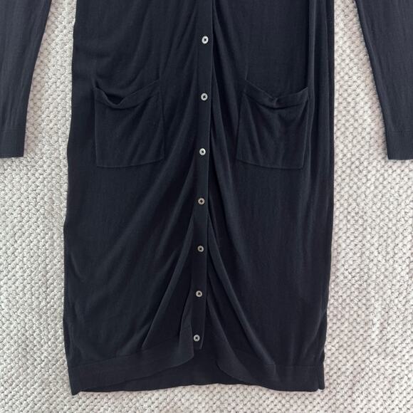 Garnet Hill Sweater Womens M Black Silk Long Cardigan Button Front Thin Stretchy - Picture 4 of 12